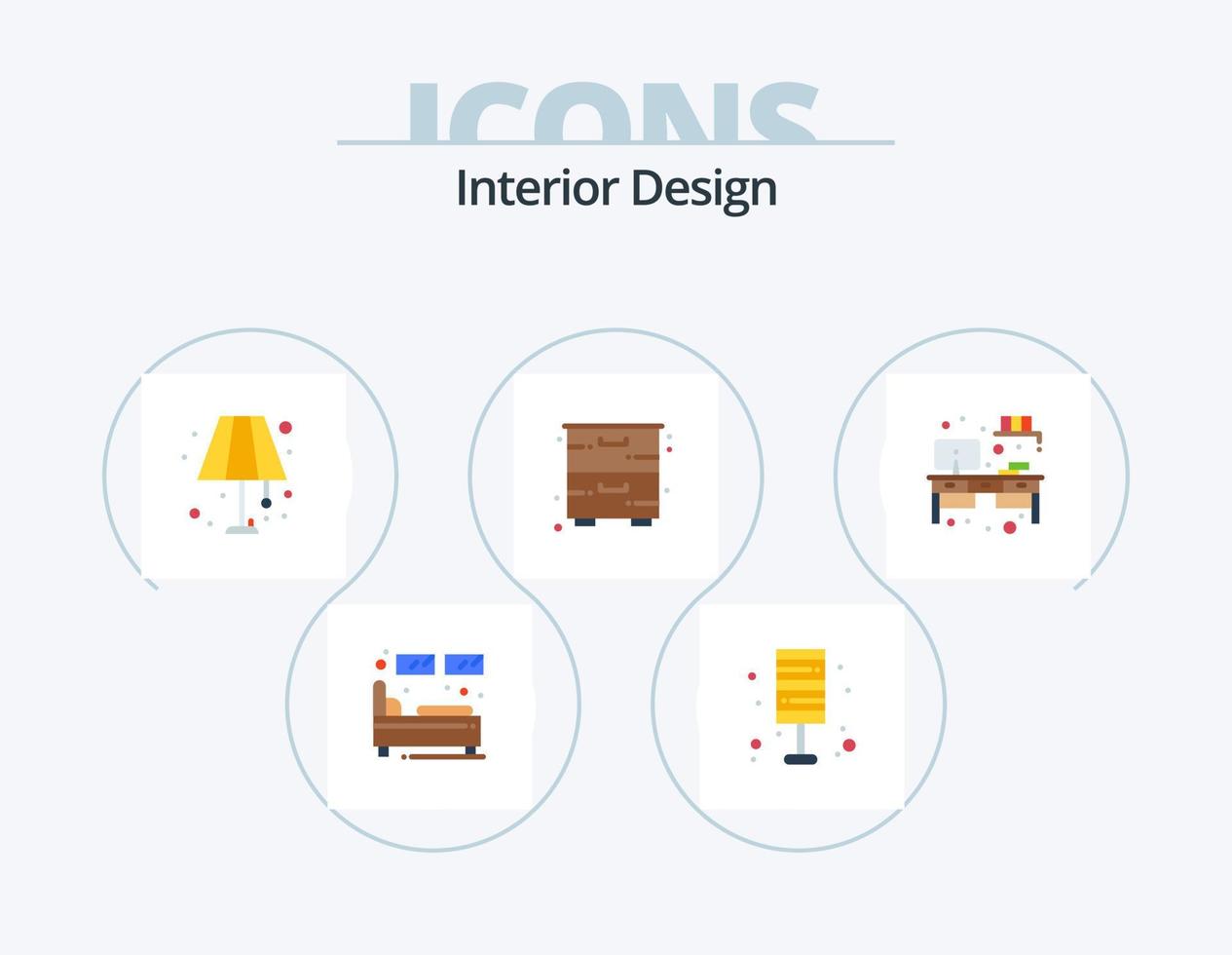 interieur ontwerp vlak icoon pak 5 icoon ontwerp. meubilair. kast. lamp. kastje. licht vector