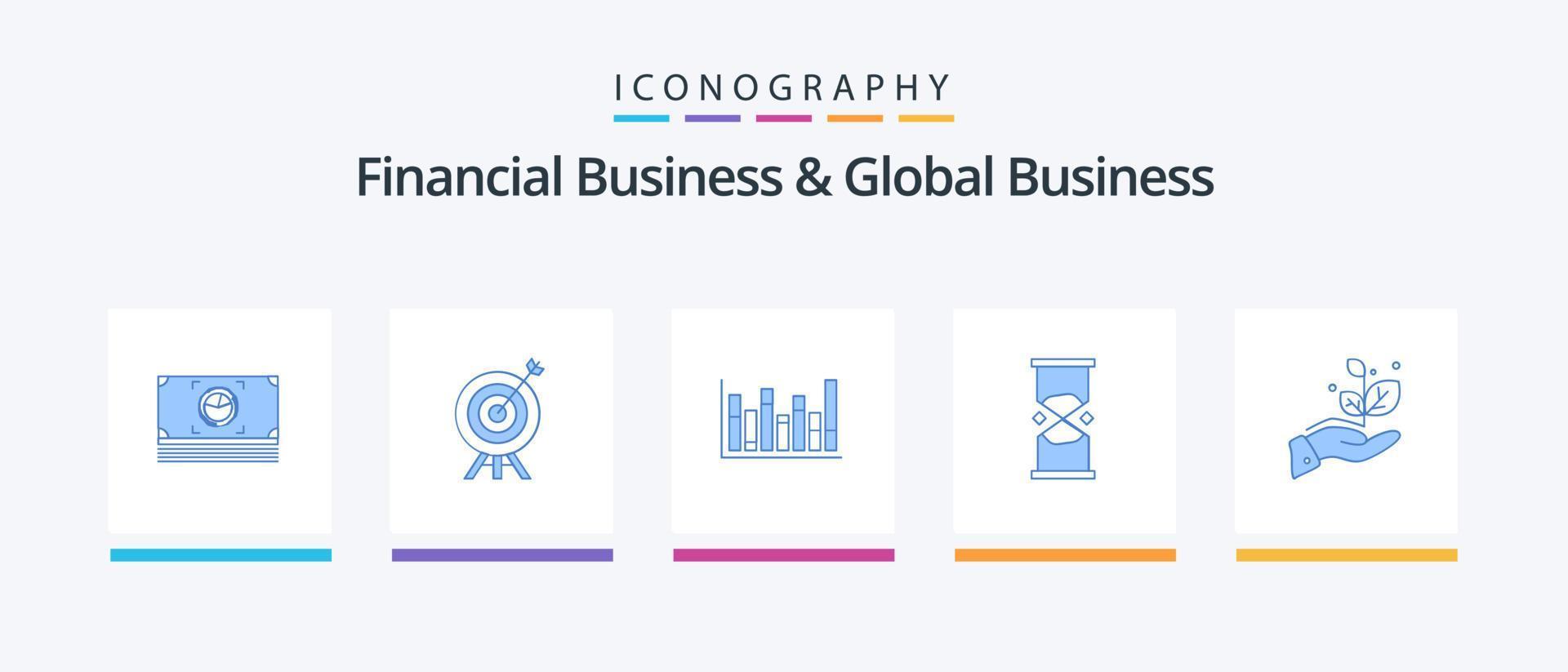 financieel bedrijf en globaal bedrijf blauw 5 icoon pak inclusief zand. tijdopnemer. grafiek. tijd.. creatief pictogrammen ontwerp vector