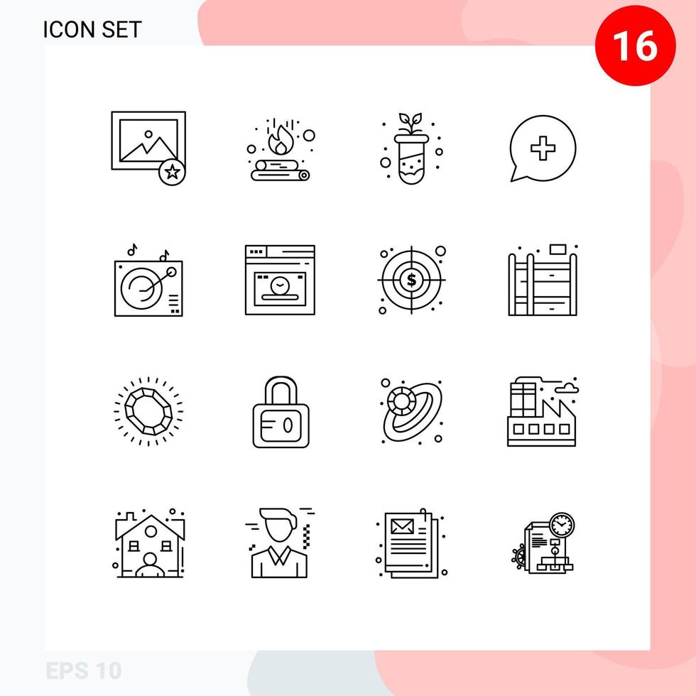 pak van 16 modern contouren tekens en symbolen voor web afdrukken media zo net zo muziek- audio onderwijs plus babbelen bewerkbare vector ontwerp elementen