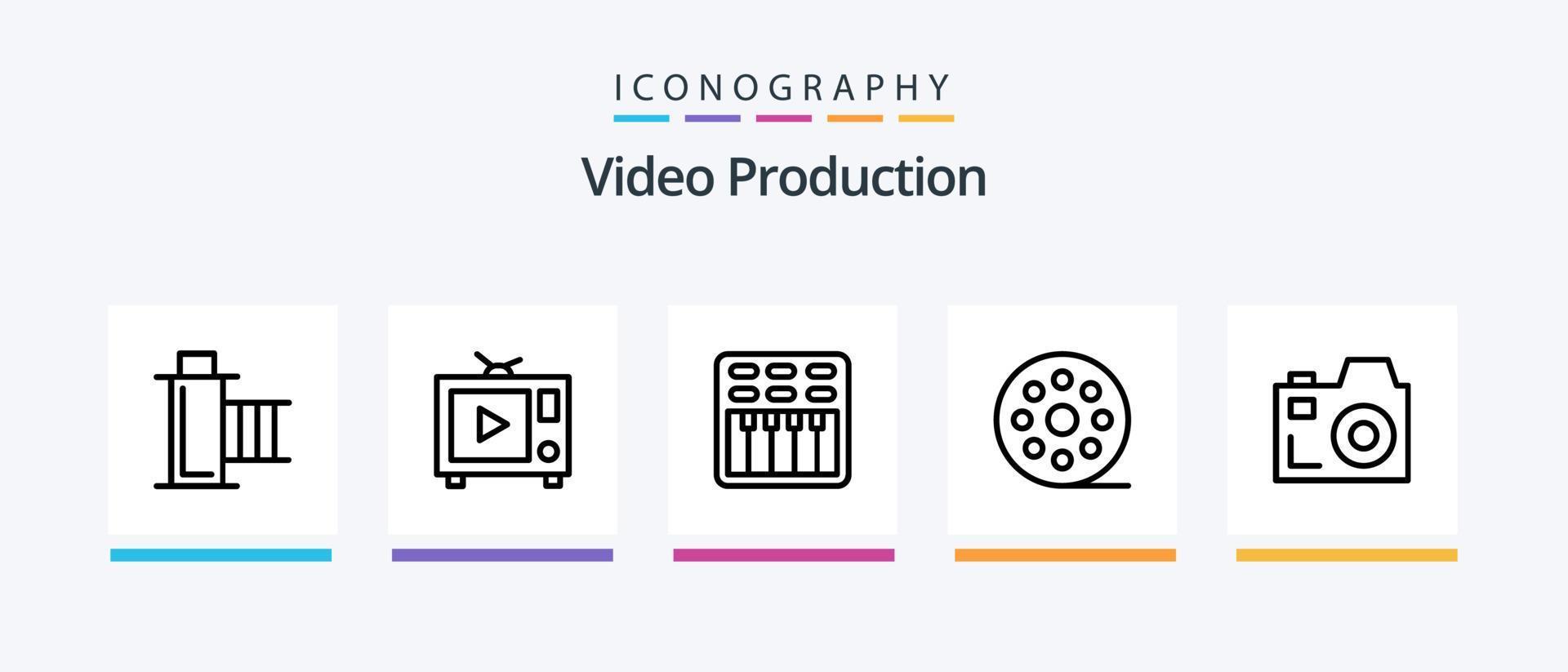 video productie lijn 5 icoon pak inclusief mail. haspel. TV. multimediaal. film. creatief pictogrammen ontwerp vector