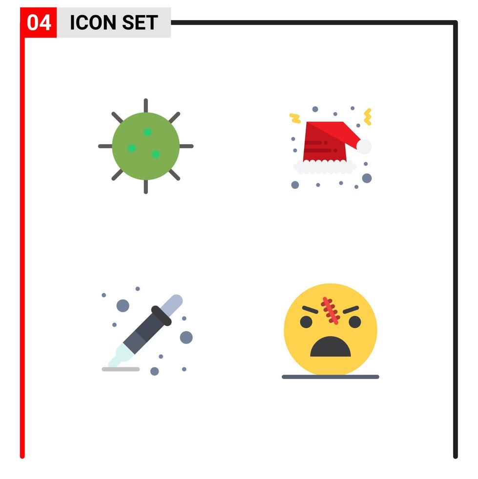 reeks van 4 modern ui pictogrammen symbolen tekens voor bacterie kleur picker experiment hoed druppelaar bewerkbare vector ontwerp elementen