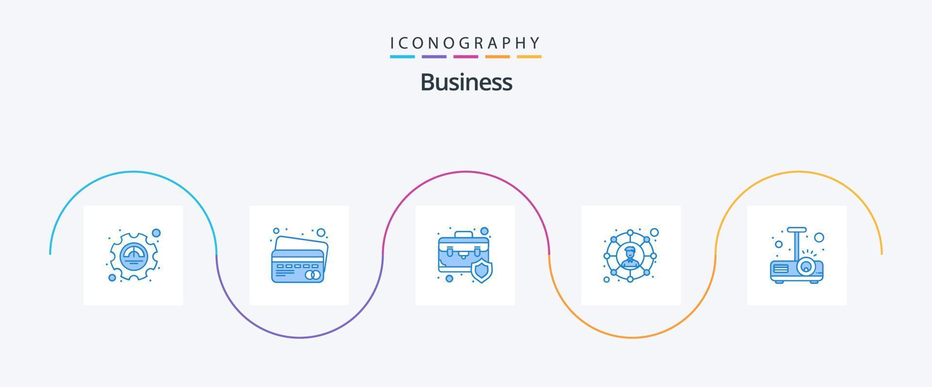 bedrijf blauw 5 icoon pak inclusief presentatie. deel. aktentas. sociaal netwerk. verbindingen vector
