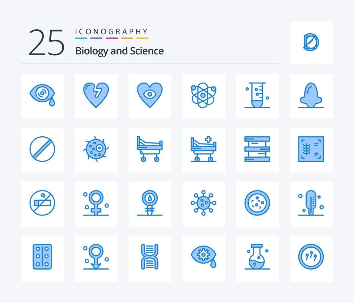 biologie 25 blauw kleur icoon pak inclusief wetenschap. laboratorium. liefde. glaswerk. wetenschap vector