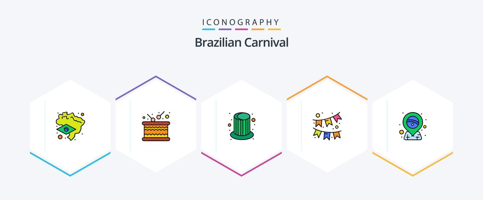 braziliaans carnaval 25 gevulde lijn icoon pak inclusief tijdelijke aanduiding. carnaval. hoed. Brazilië. slinger vector