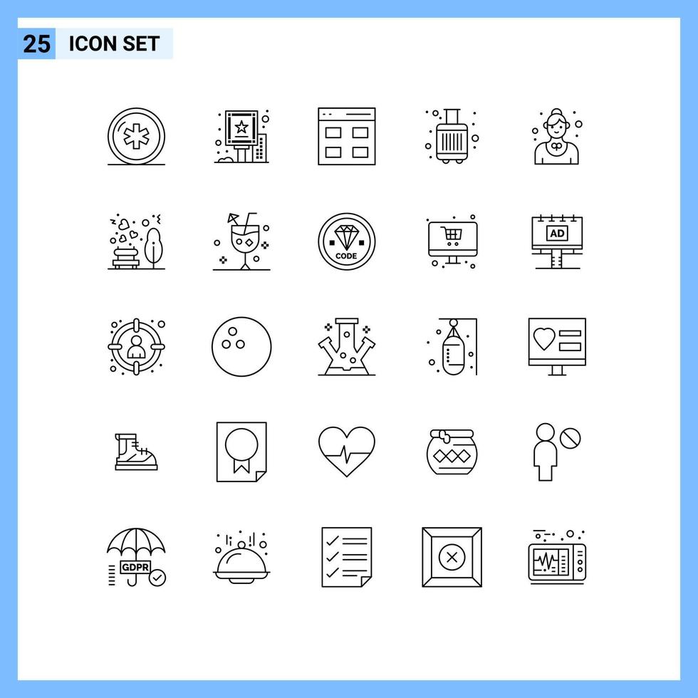pak van 25 modern lijnen tekens en symbolen voor web afdrukken media zo net zo catering bagage bord Tassen gebruiker bewerkbare vector ontwerp elementen