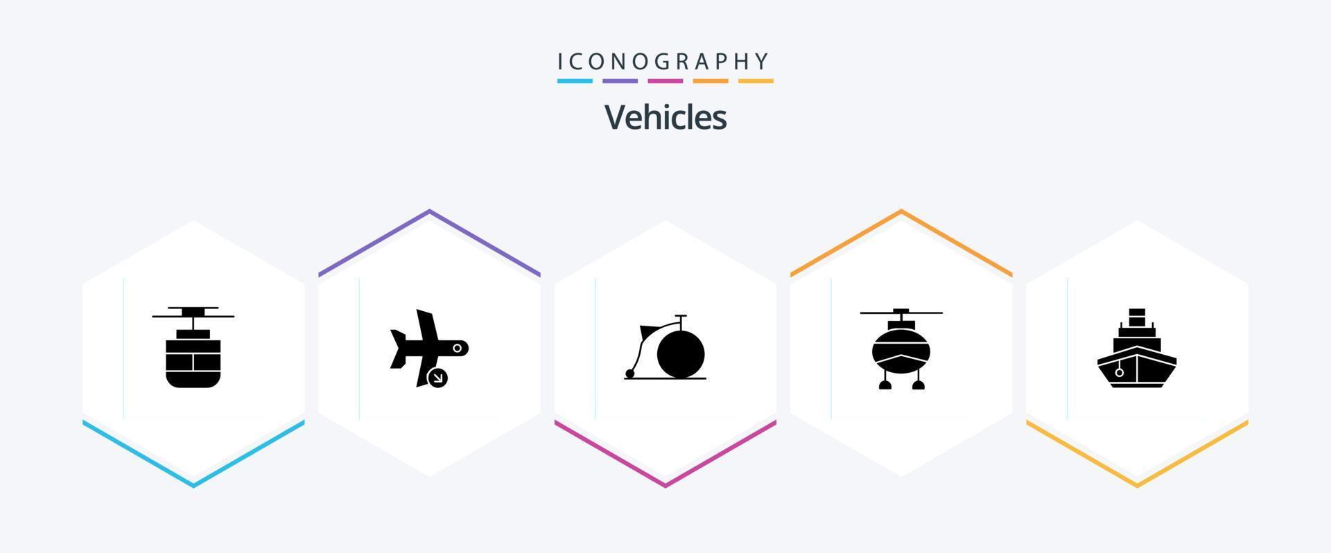 voertuigen 25 glyph icoon pak inclusief cruise. vervoer. vervoer. vervoer. wiel vector