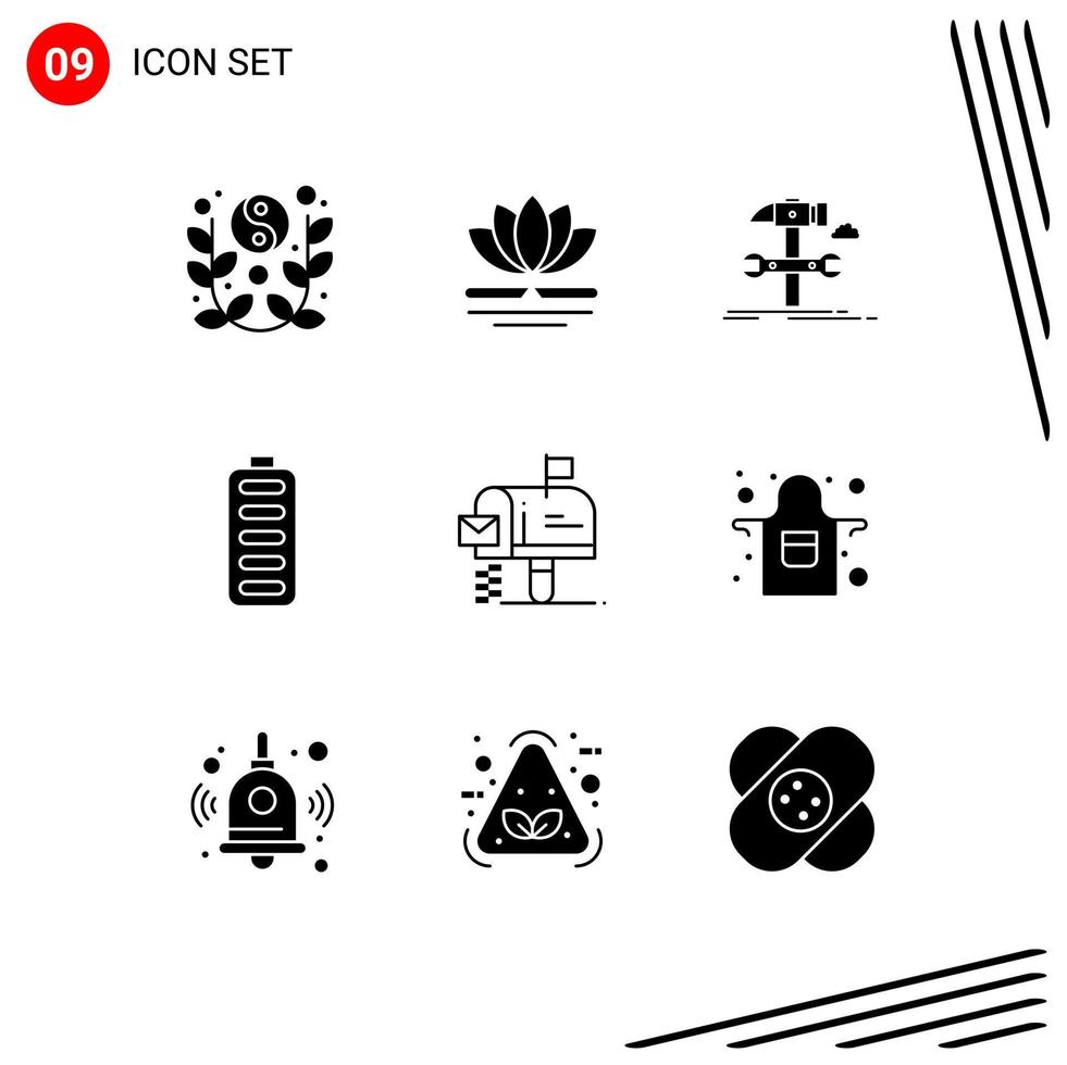 modern reeks van 9 solide glyphs pictogram van energie accu Chinese accumulator reparatie bewerkbare vector ontwerp elementen