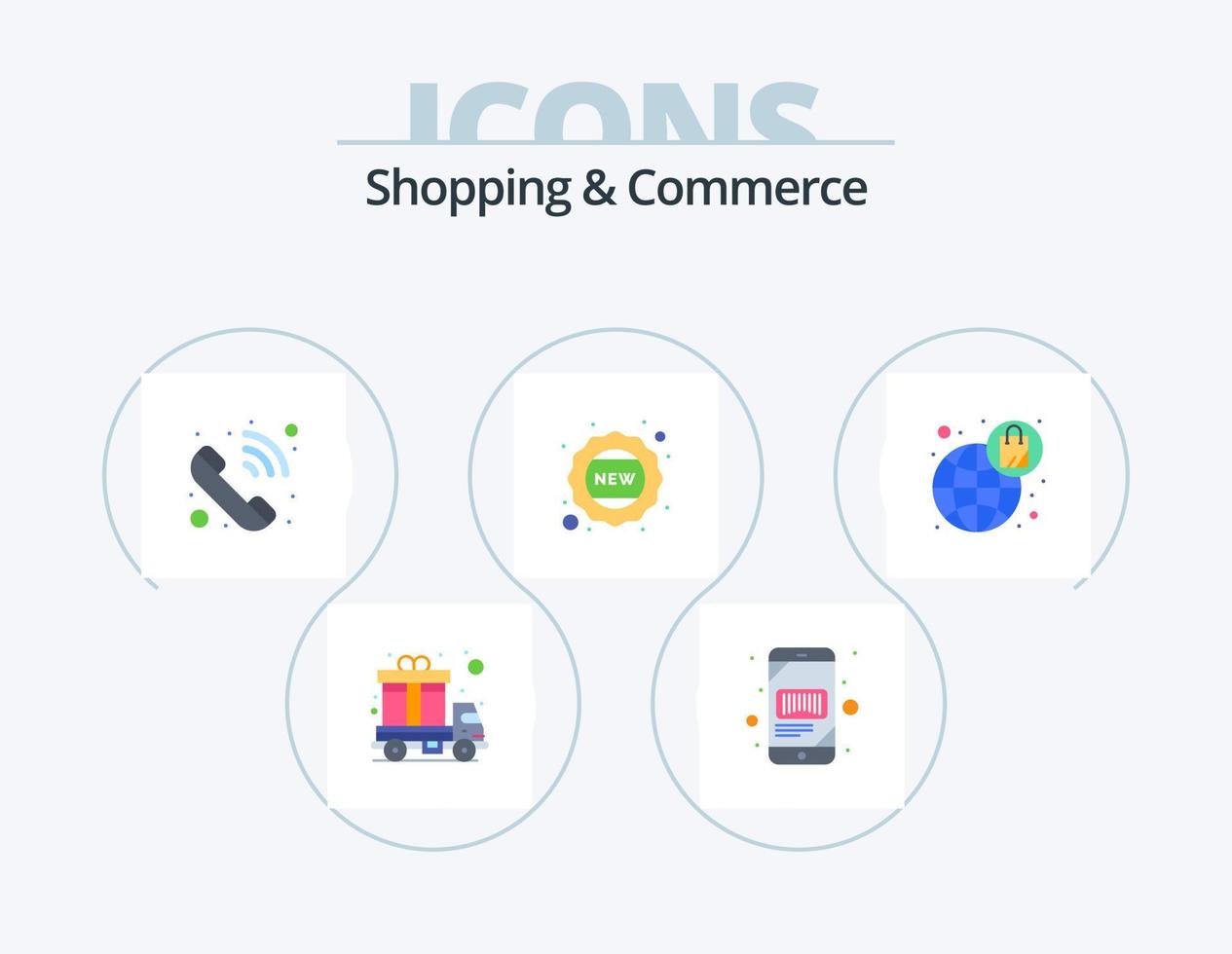 boodschappen doen en handel vlak icoon pak 5 icoon ontwerp. e-commerce. nieuwe. scannen. kenteken. telefoon telefoontje vector