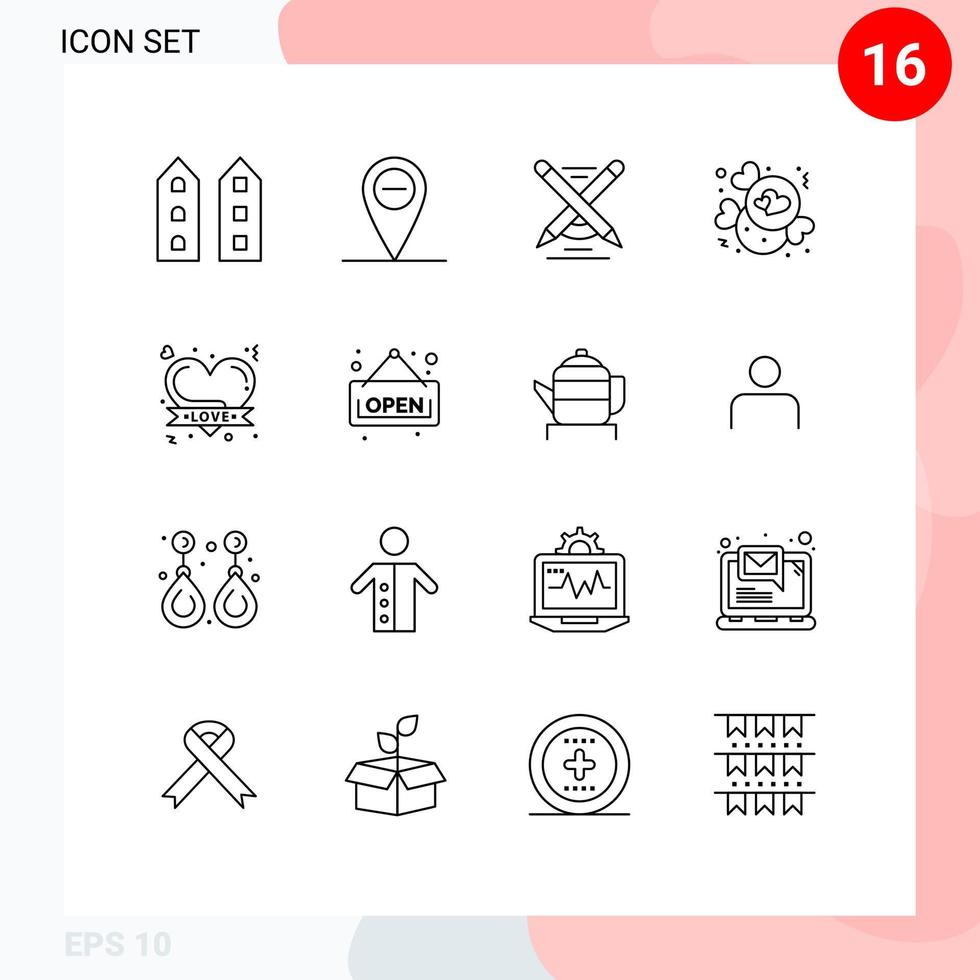 16 universeel schets tekens symbolen van liefde insigne pen Valentijn chocola bewerkbare vector ontwerp elementen