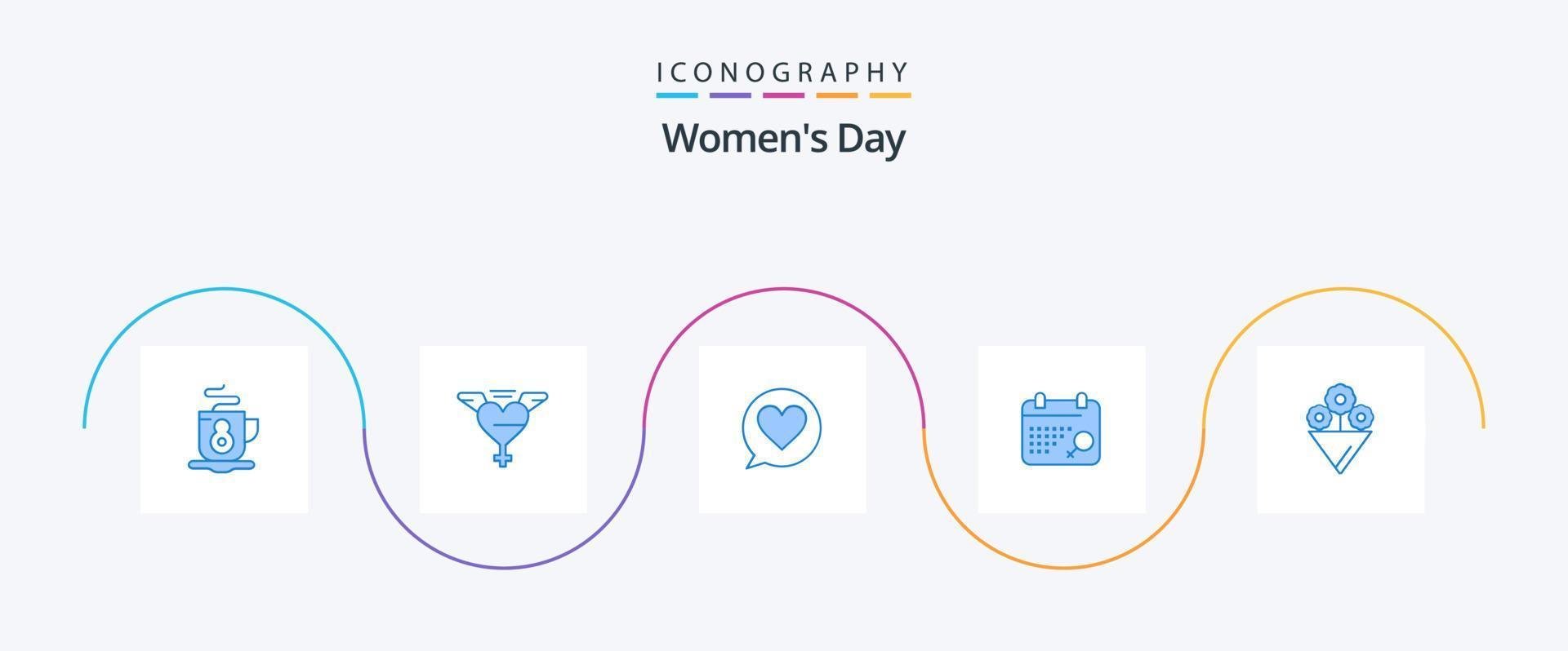 vrouwen dag blauw 5 icoon pak inclusief . hart. bloem vector