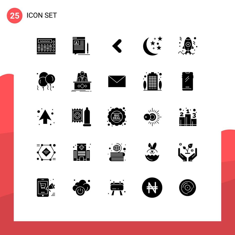 modern reeks van 25 solide glyphs pictogram van codering nacht web maan links bewerkbare vector ontwerp elementen