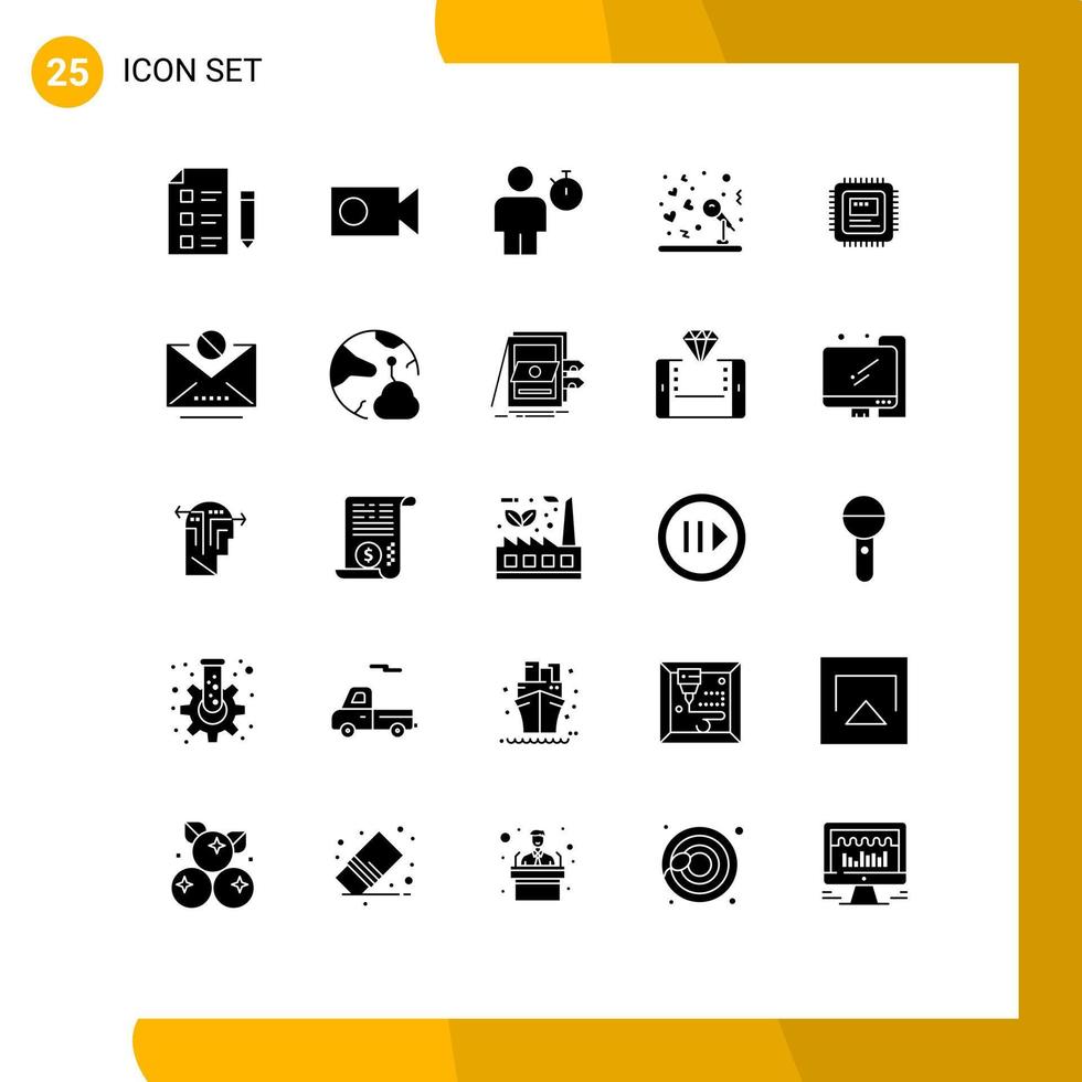 pictogram reeks van 25 gemakkelijk solide glyphs van CPU muziek- avatar microfoon timer bewerkbare vector ontwerp elementen