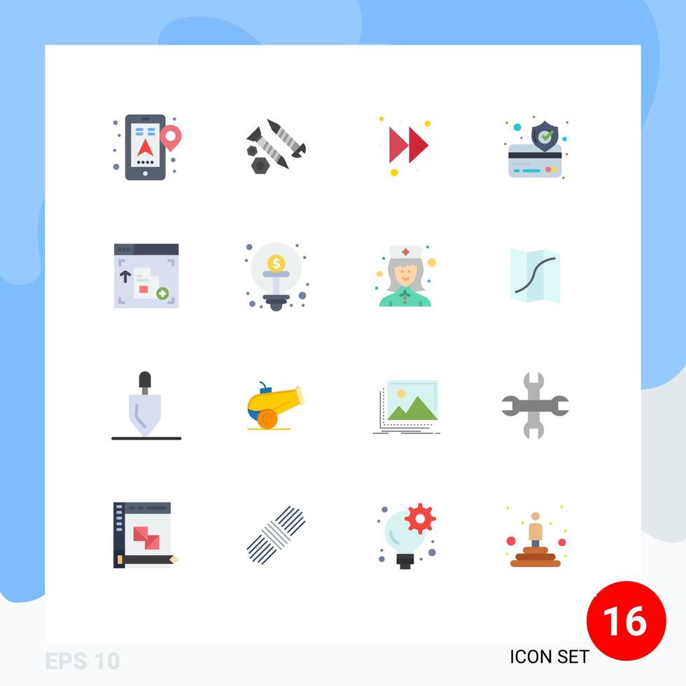 universeel icoon symbolen groep van 16 modern vlak kleuren van webpagina koppel werk beveiligen credit kaart bewerkbare pak van creatief vector ontwerp elementen