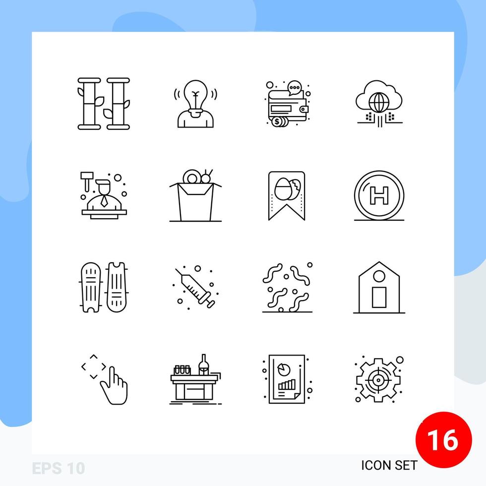 16 thematisch vector contouren en bewerkbare symbolen van veiling wolk bedrijf denken seo bewerkbare vector ontwerp elementen