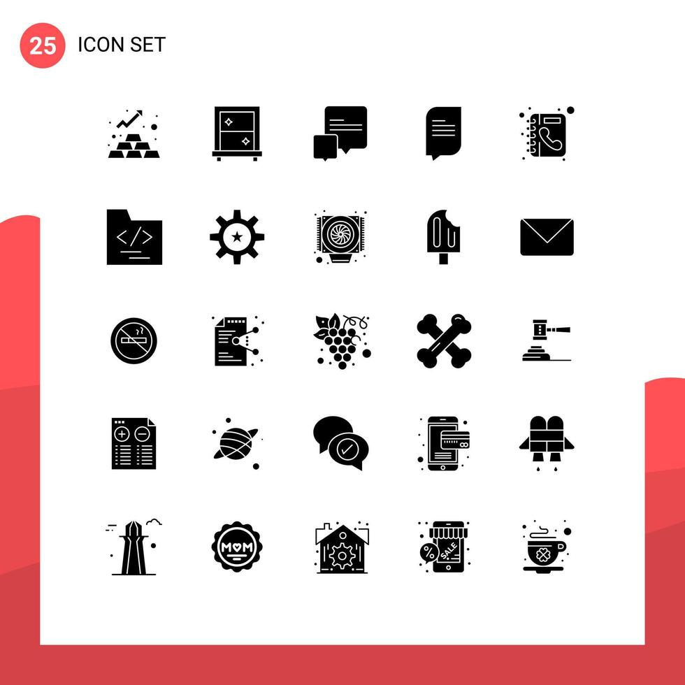 modern reeks van 25 solide glyphs pictogram van hr het dossier gesprek map telefoon bewerkbare vector ontwerp elementen