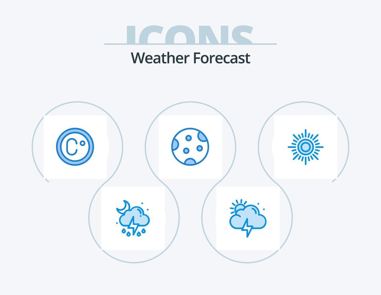 weer blauw icoon pak 5 icoon ontwerp. het weer. zon. rang. het weer. nacht vector