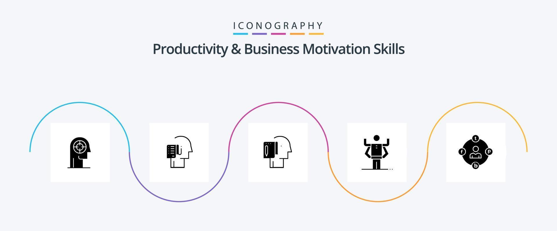 produktiviteit en bedrijf motivatie vaardigheden glyph 5 icoon pak inclusief multitasken. vermogen. schema. begin. lijst vector