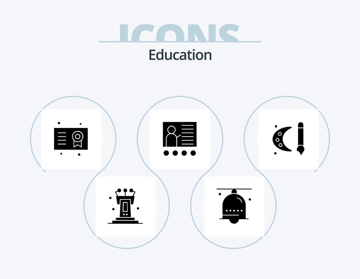 onderwijs glyph icoon pak 5 icoon ontwerp. presentatie. conferentie. ring. schoolbord. mate vector