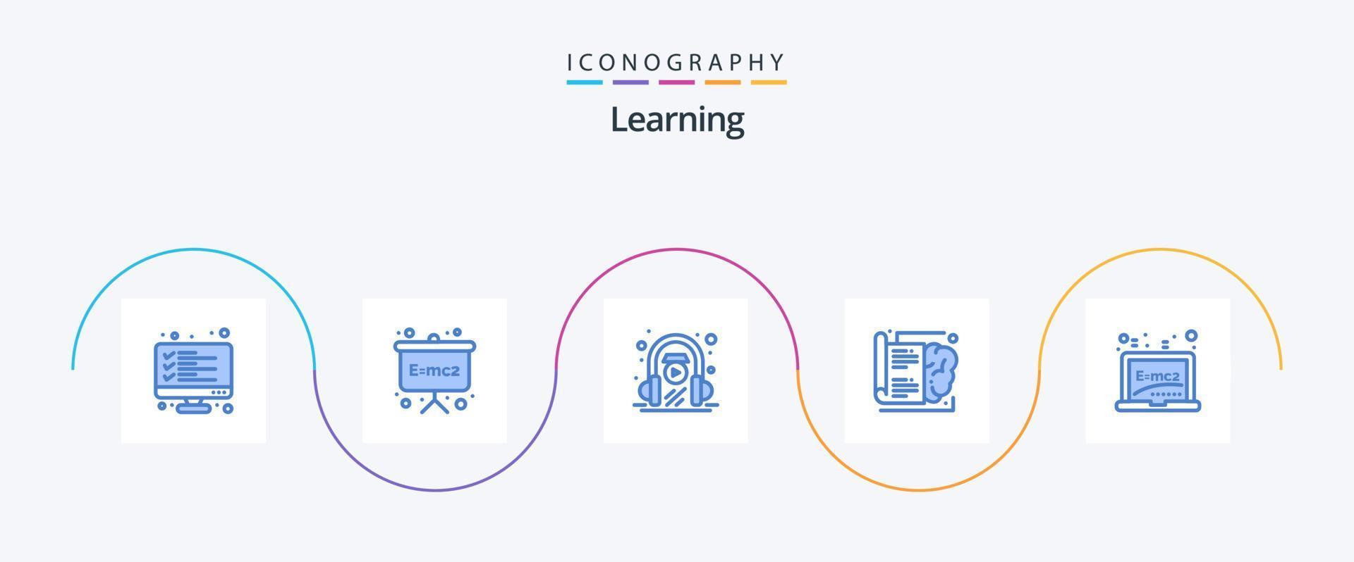 aan het leren blauw 5 icoon pak inclusief bord. aan het leren. e aan het leren. kennis. boek vector