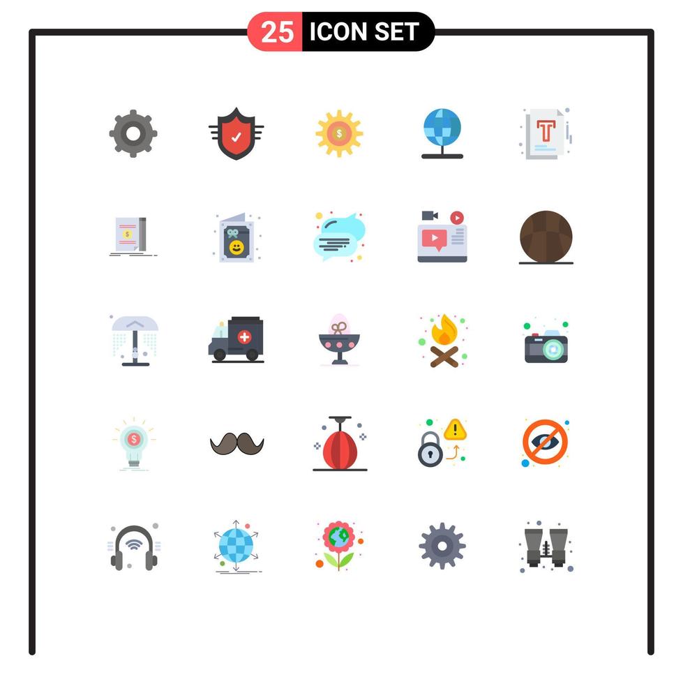 groep van 25 vlak kleuren tekens en symbolen voor beheer document instelling wereld navigatie bewerkbare vector ontwerp elementen