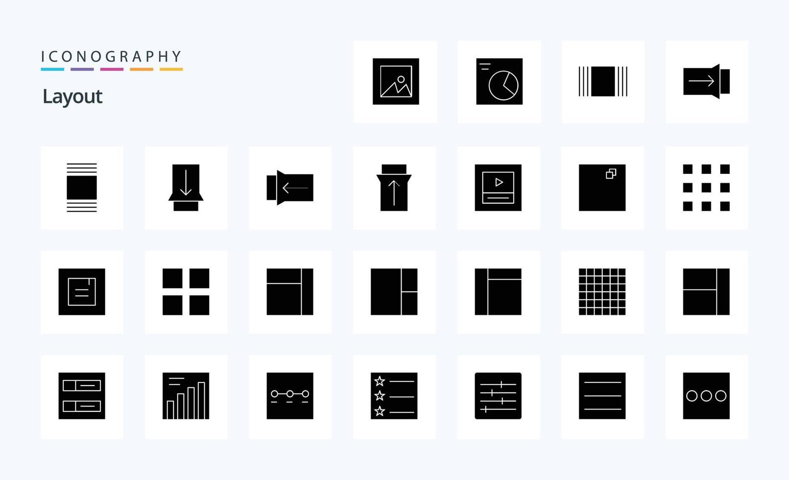 25 lay-out solide glyph icoon pak vector