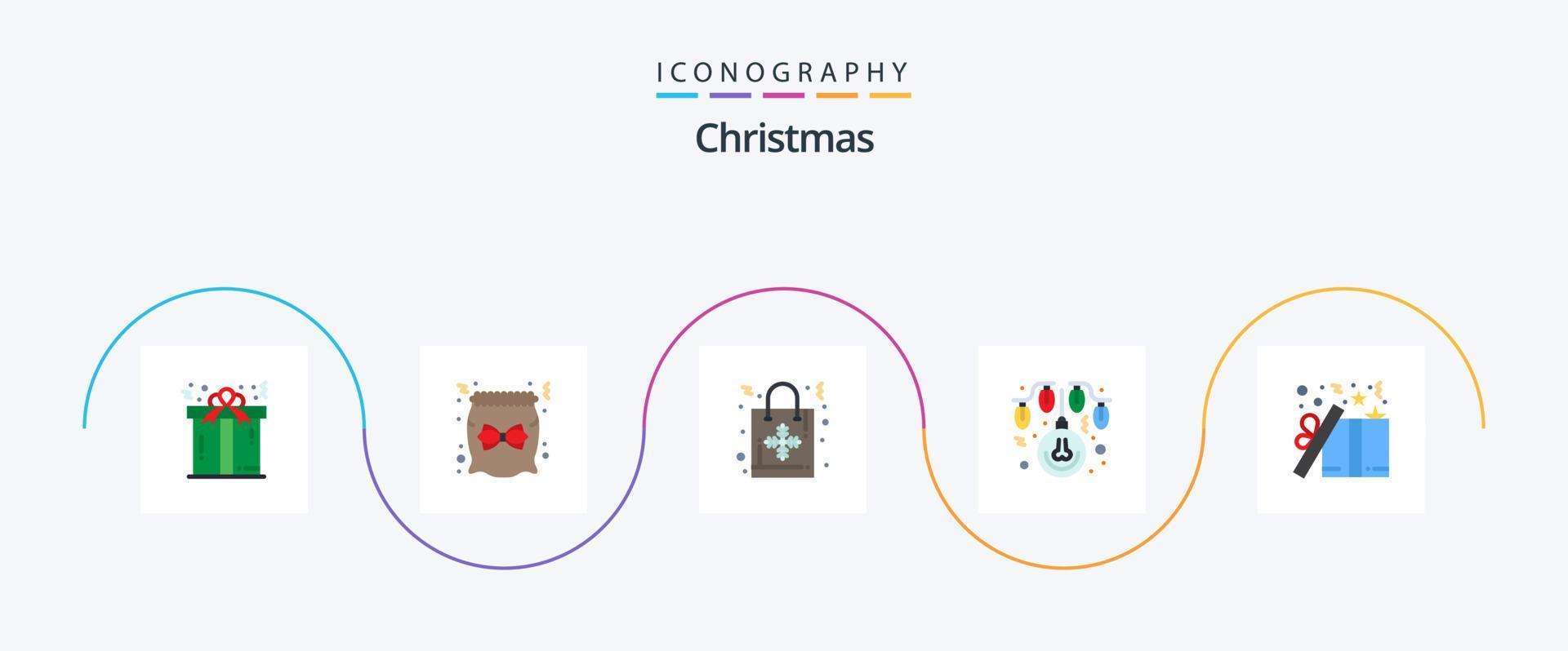Kerstmis vlak 5 icoon pak inclusief doos. lichten. kerstmis. decoratie. lamp vector