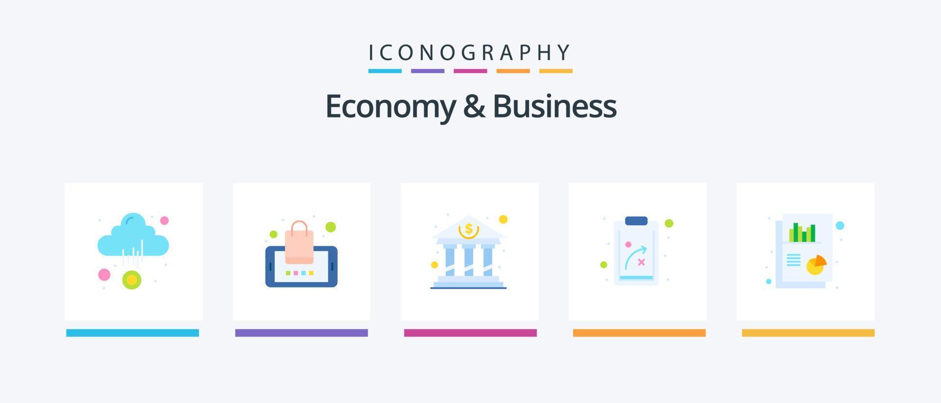 economie en bedrijf vlak 5 icoon pak inclusief document. klem bord. bank. strategie. bedrijf. creatief pictogrammen ontwerp vector