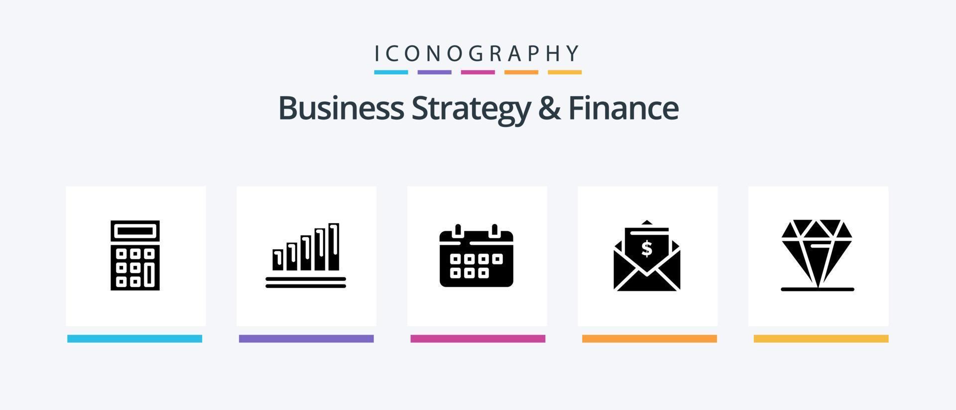 bedrijf strategie en financiën glyph 5 icoon pak inclusief geld . bedrijf. vakantie. tijd. creatief pictogrammen ontwerp vector