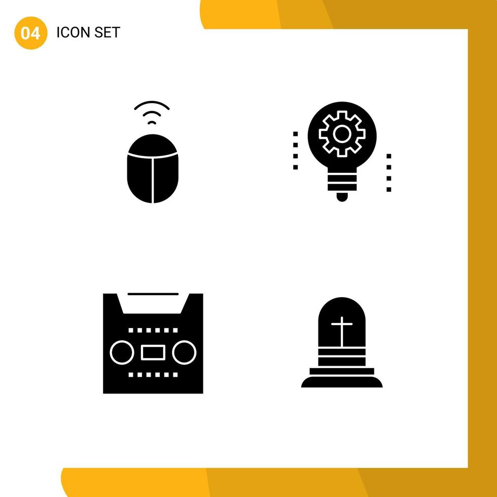 modern reeks van 4 solide glyphs pictogram van muis media ai licht lamp plakband bewerkbare vector ontwerp elementen