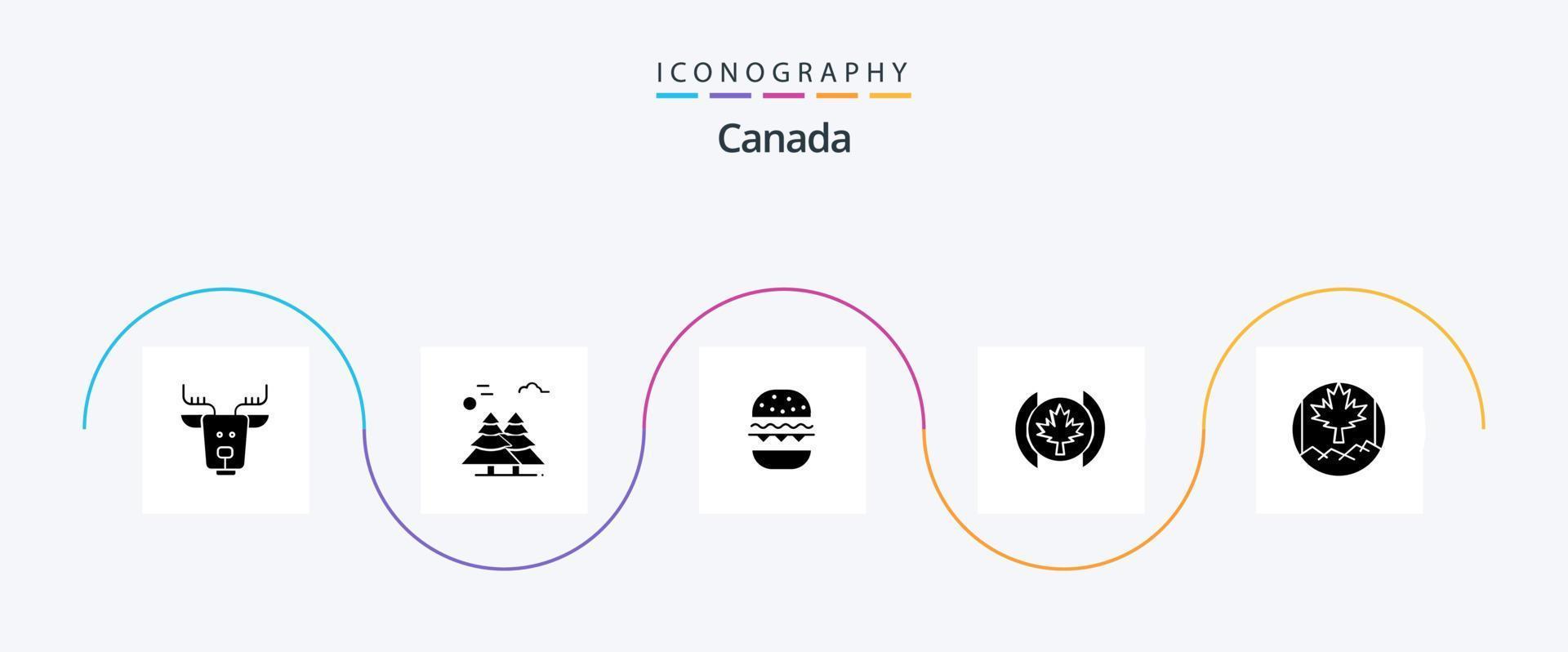 Canada glyph 5 icoon pak inclusief blad. boom. Scandinavië. blad. Canada vector