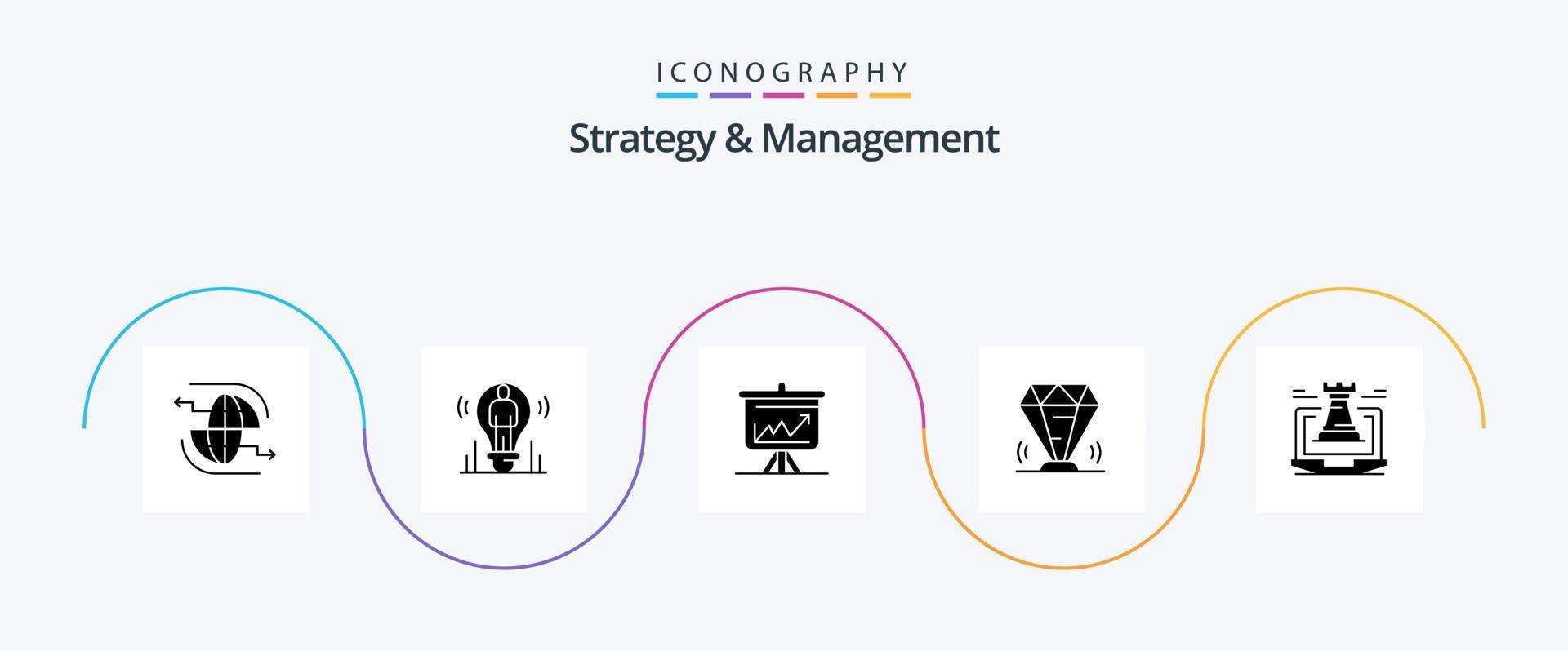 strategie en beheer glyph 5 icoon pak inclusief edelsteen. diamant. persoon. presentatie. analytics vector