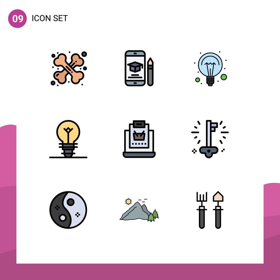 reeks van 9 modern ui pictogrammen symbolen tekens voor kopen elektrisch potlood lamp licht bewerkbare vector ontwerp elementen