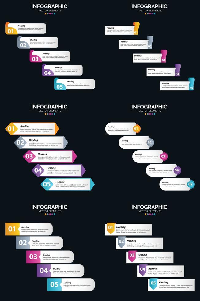 vector 6 infographics pak presentatie glijbaan sjabloon 5 stappen fiets diagrammen en tijdlijnen