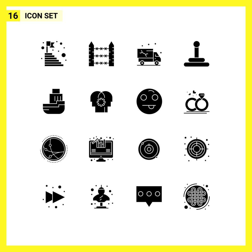 groep van 16 modern solide glyphs reeks voor levering uitrusting signalering vrachtauto loodgieter bewerkbare vector ontwerp elementen