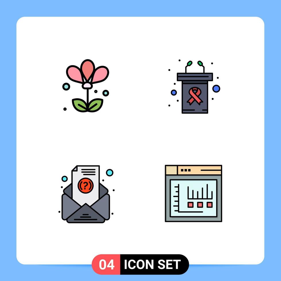 modern reeks van 4 gevulde lijn vlak kleuren en symbolen zo net zo bloem nieuwsbrief voorjaar rostrum browser bewerkbare vector ontwerp elementen