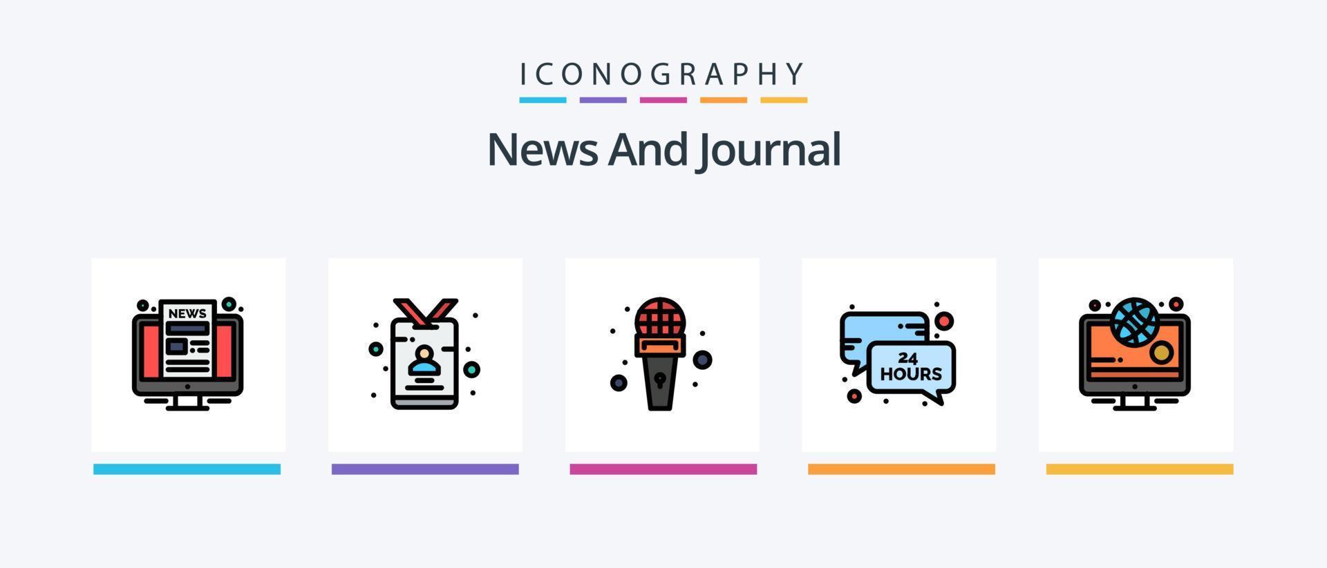 nieuws lijn gevulde 5 icoon pak inclusief camera. nieuws. opname. microfoon. lijst. creatief pictogrammen ontwerp vector