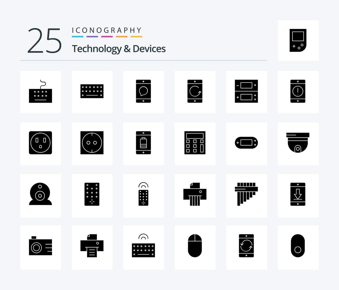 apparaten 25 solide glyph icoon pak inclusief alert. spellen. pijl. ds. mobiel vector