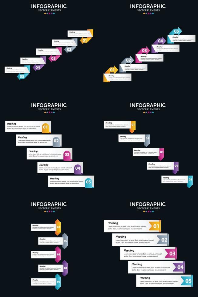 vector 6 infographics pak presentatie glijbaan sjabloon 5 stappen fiets diagrammen en tijdlijnen