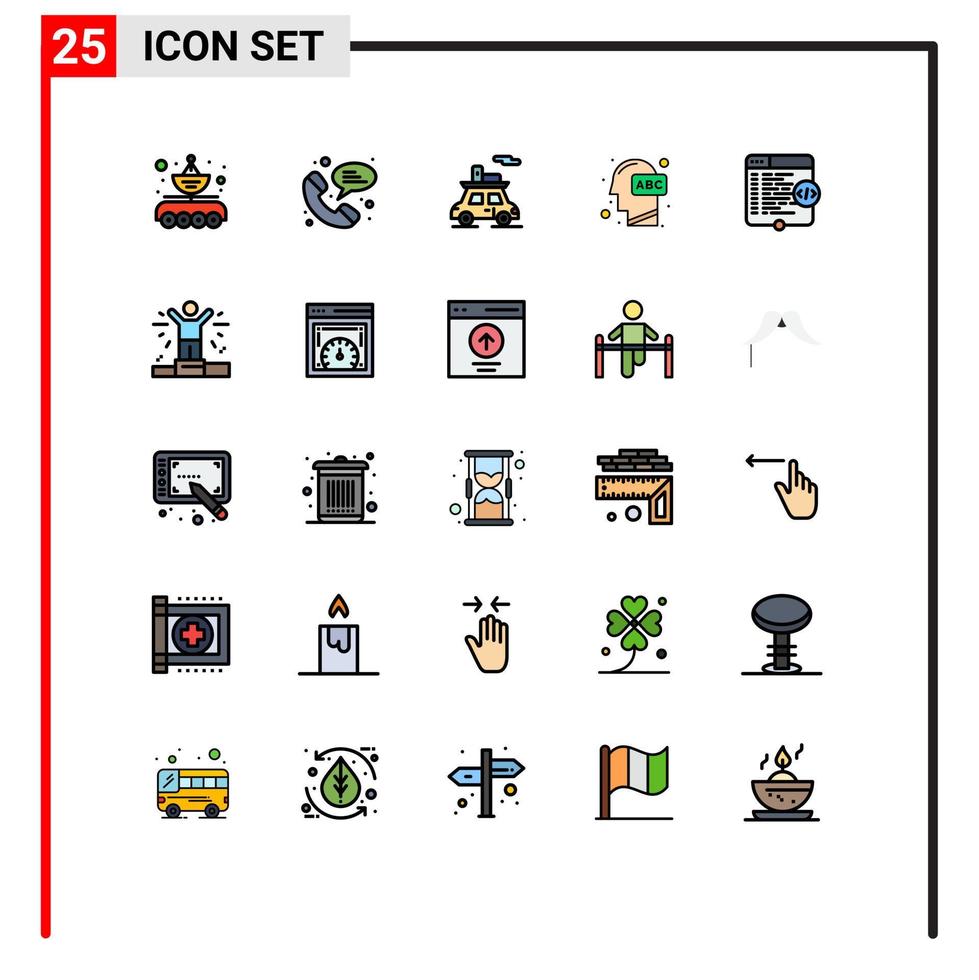 modern reeks van 25 gevulde lijn vlak kleuren en symbolen zo net zo code kennis auto menselijk onderwijs bewerkbare vector ontwerp elementen