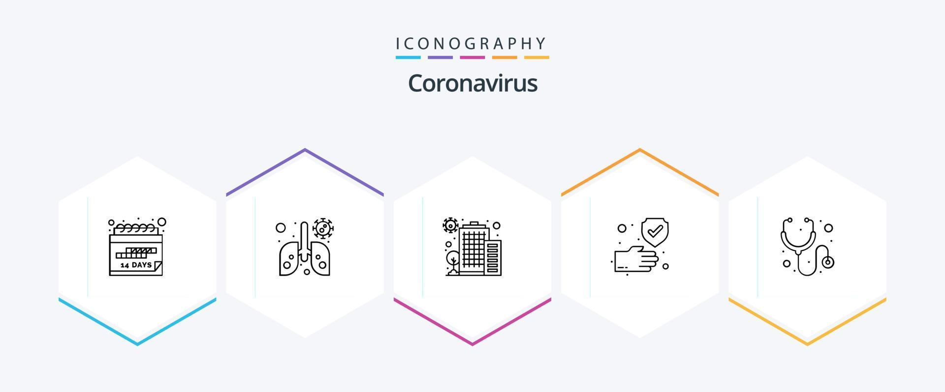 coronavirus 25 lijn icoon pak inclusief stethoscoop. gezondheidszorg. coronavirus. veilig. hand- vector