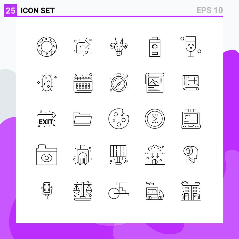mobiel koppel lijn reeks van 25 pictogrammen van drinken kop dieren plus accu bewerkbare vector ontwerp elementen
