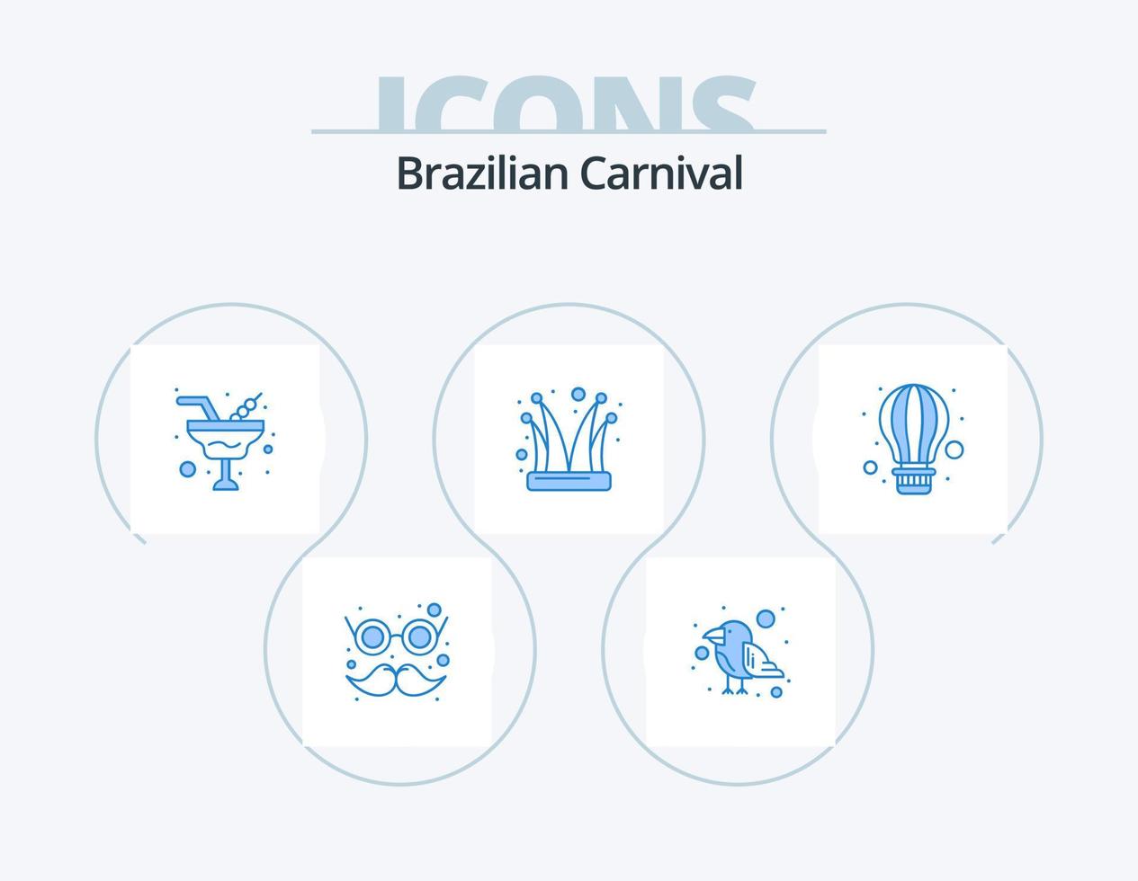braziliaans carnaval blauw icoon pak 5 icoon ontwerp. lucht. grappenmaker. champagne. nar. hansworst vector