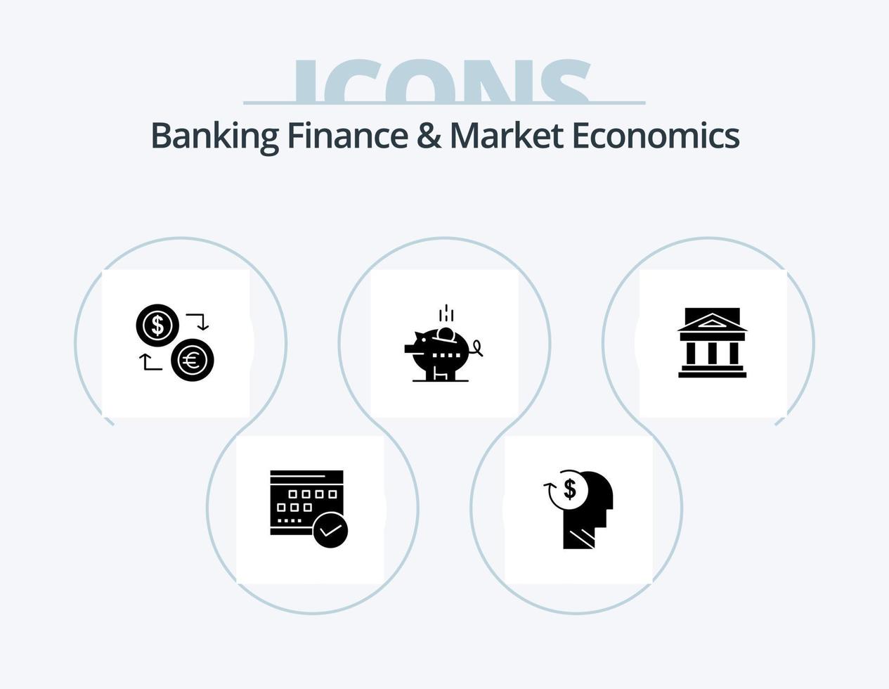 bank financiën en markt economie glyph icoon pak 5 icoon ontwerp. euro. munteenheid. avatar. munten. bedrijf vector
