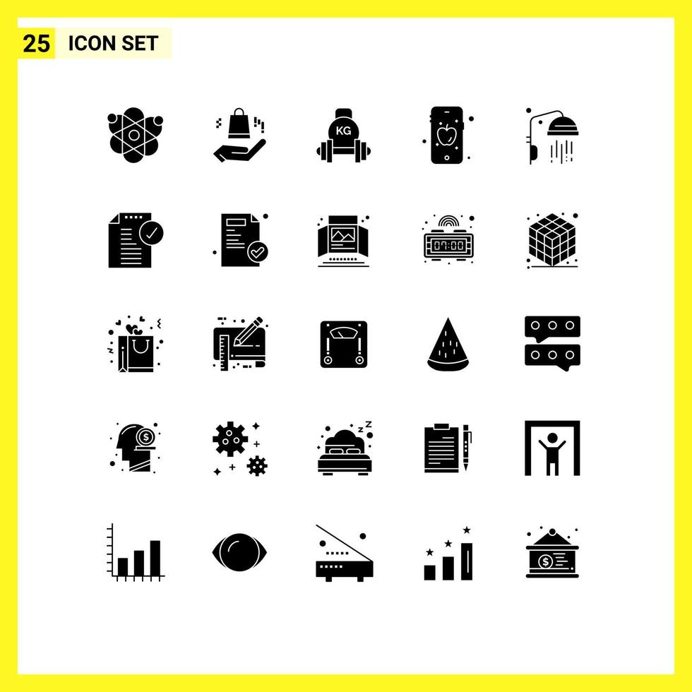 groep van 25 solide glyphs tekens en symbolen voor douche badkamer halter onderwijs mobiel bewerkbare vector ontwerp elementen