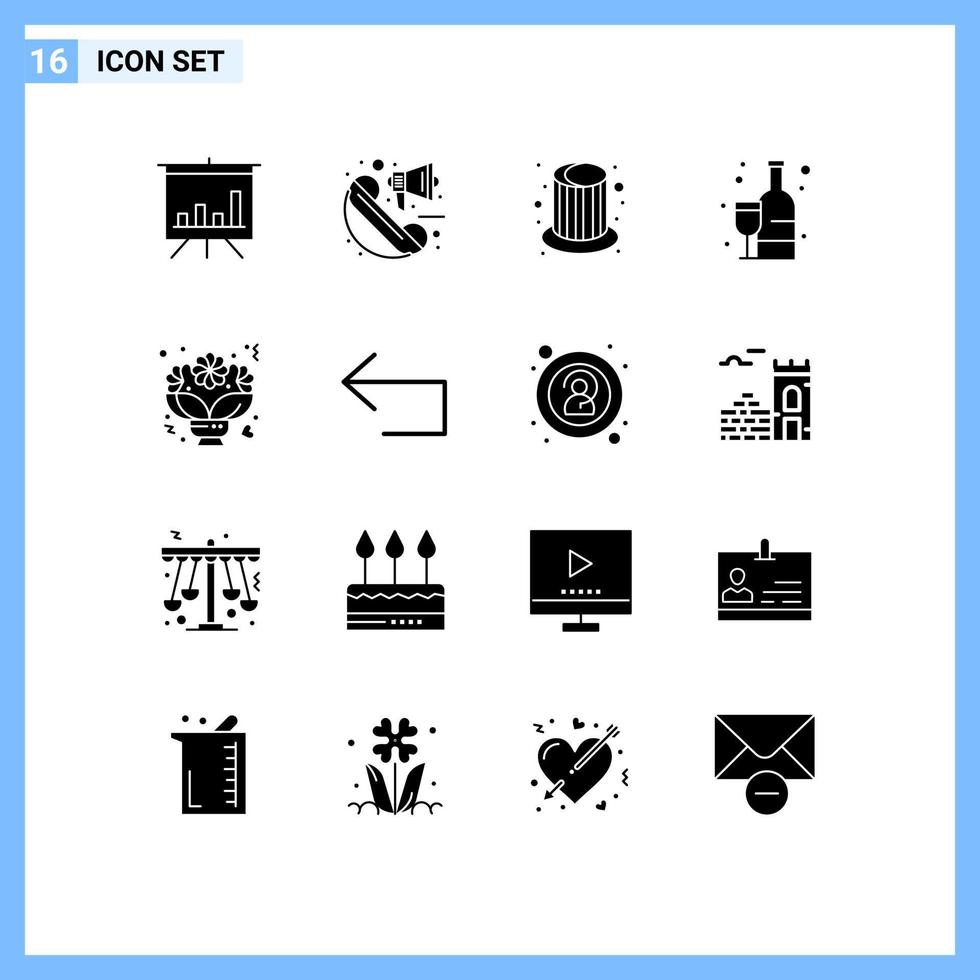 universeel icoon symbolen groep van 16 modern solide glyphs van liefde boeket hoed drinken supermarkt bewerkbare vector ontwerp elementen