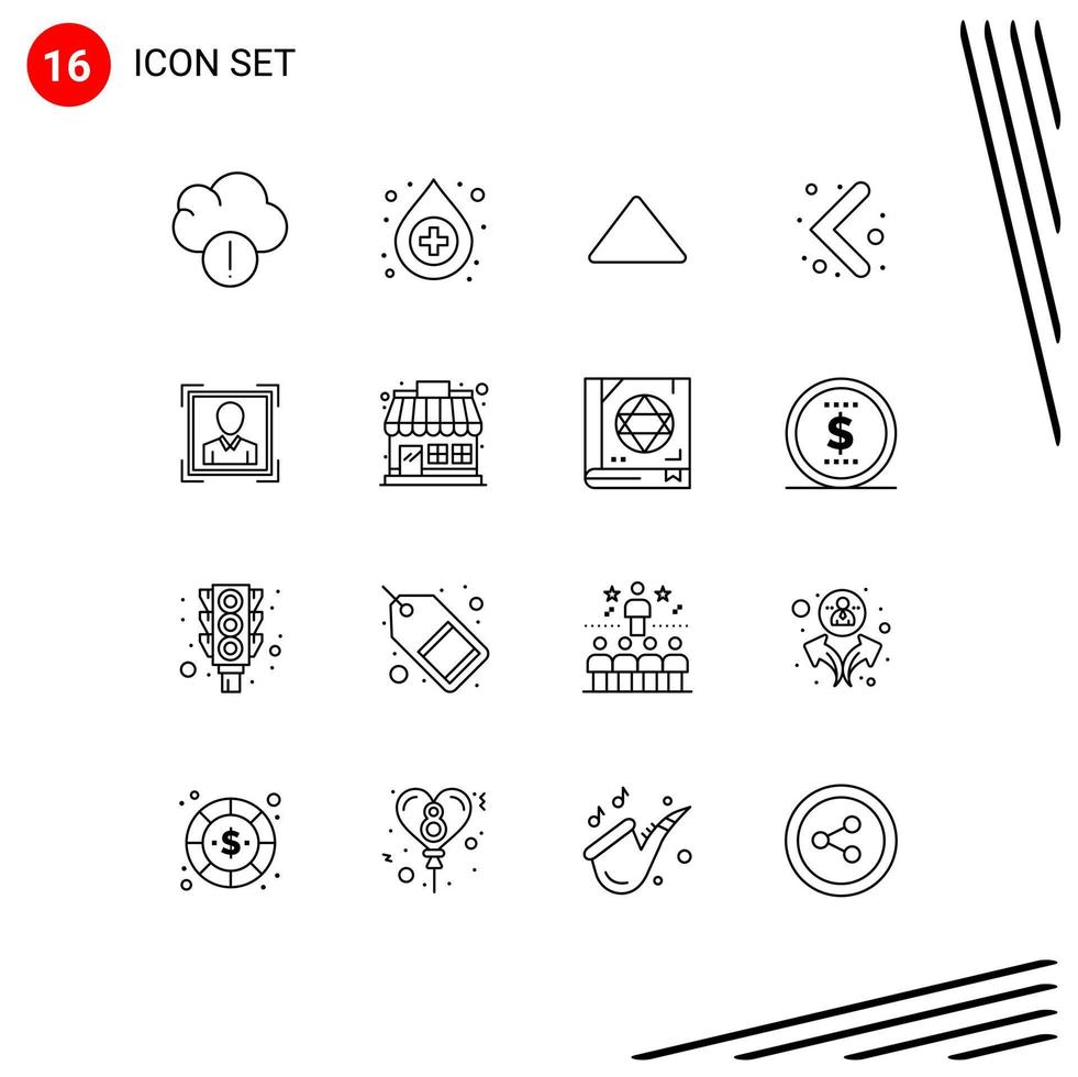 pictogram reeks van 16 gemakkelijk contouren van markt ID kaart Speel gebruiker ID kaart navigatie bewerkbare vector ontwerp elementen