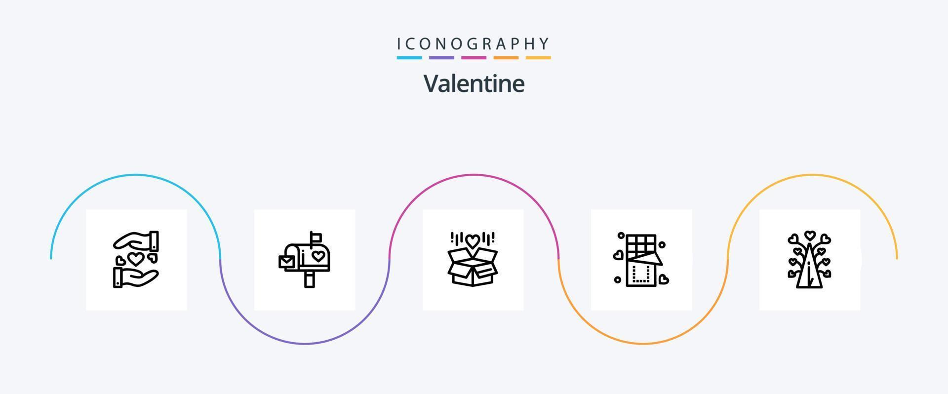 Valentijn lijn 5 icoon pak inclusief geschenk. dag. mail doos. valentijnskaarten. brief doos vector