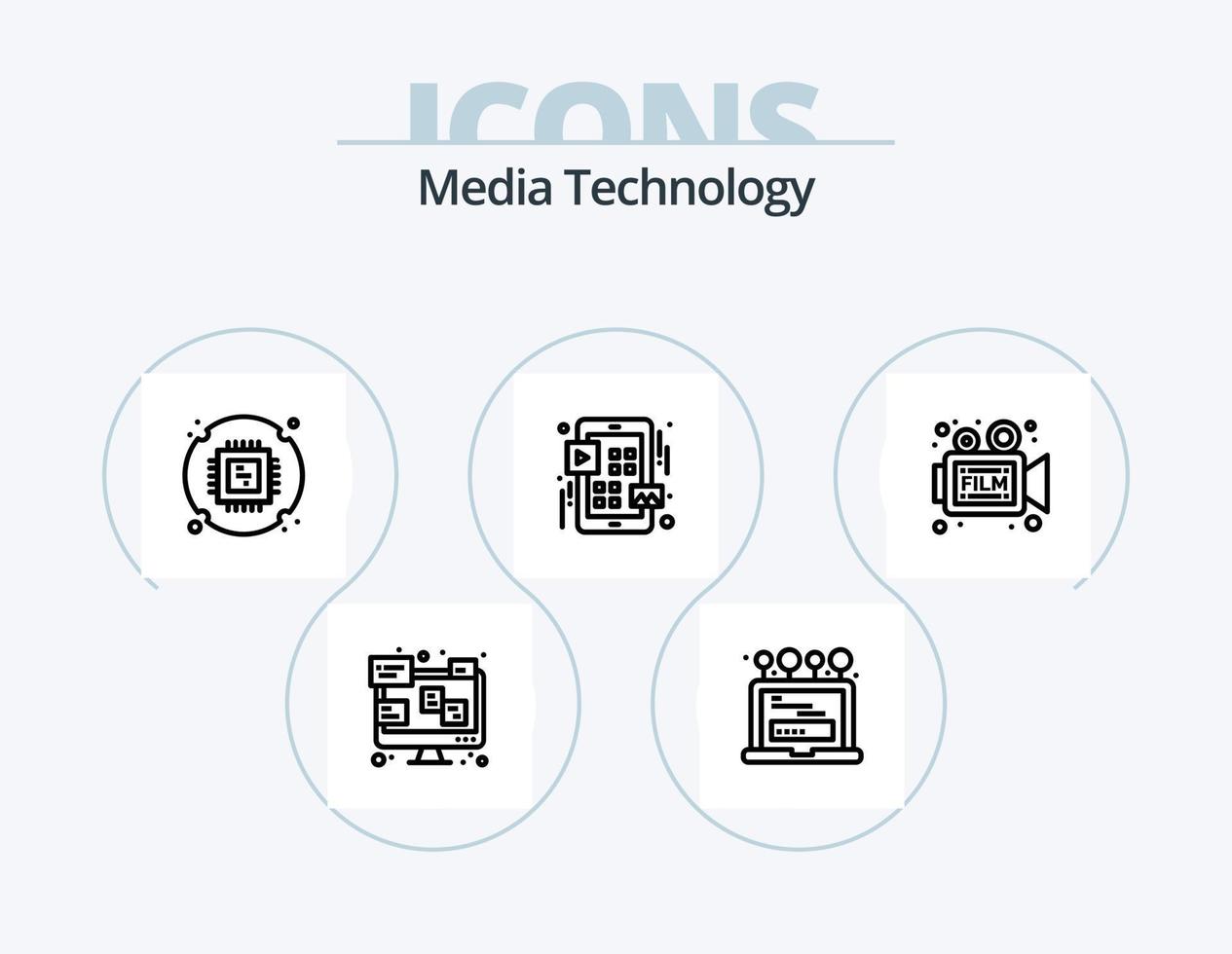 media technologie lijn icoon pak 5 icoon ontwerp. scherm. papier. communicatie. krant. babbelen vector