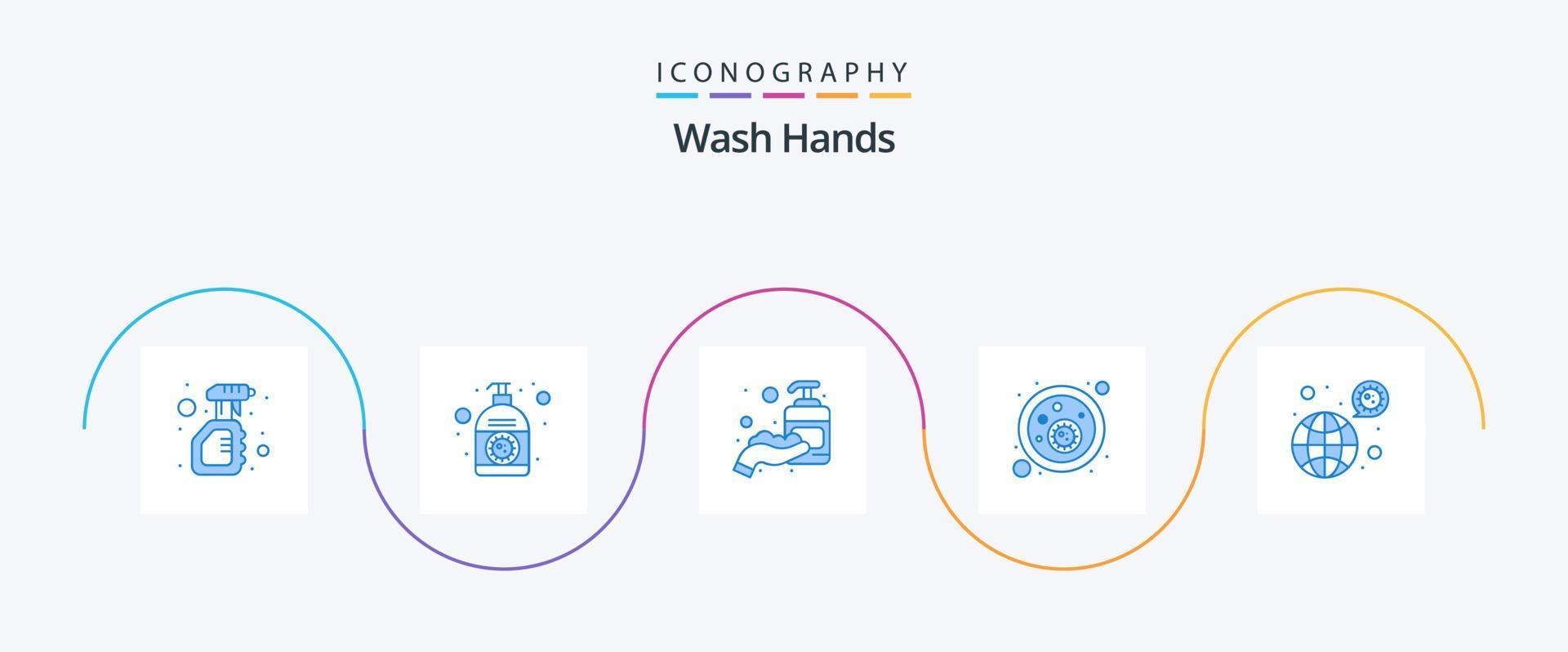 wassen handen blauw 5 icoon pak inclusief virus. bacteriën. hand. bloed bacteriën. hand- ontsmettingsmiddel vector