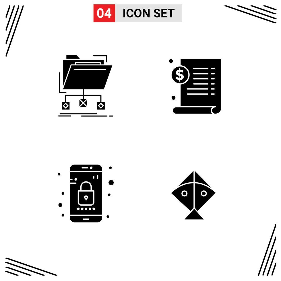 modern reeks van 4 solide glyphs en symbolen zo net zo backup app map het dossier mobiel bewerkbare vector ontwerp elementen